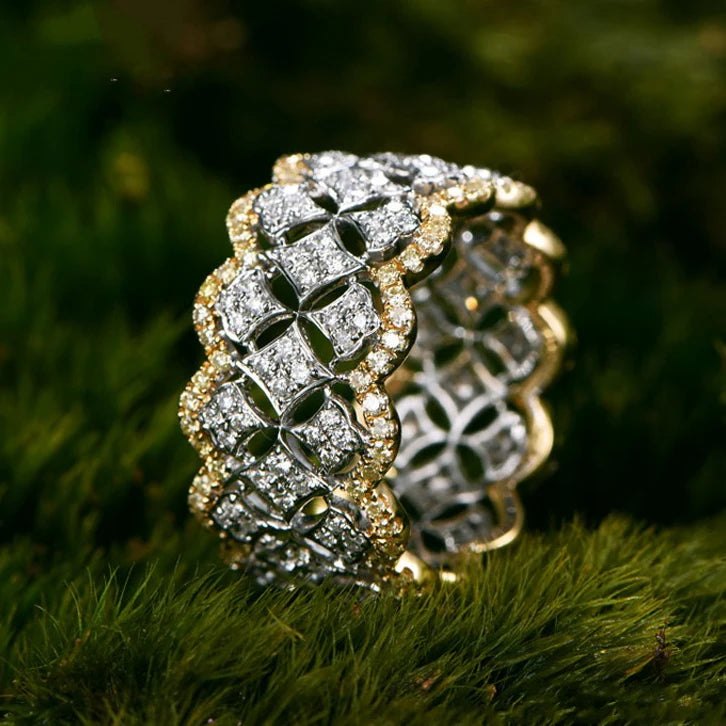 CAOSHI SILVER& GOLD Color Luxury Vintage Zirconia Ring Platinum Color Plated 3A CZ Eternity Band Wedding Rings for Woman