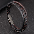 Stainless Steel Black Color Bangle Fashion Leather Bracelet for Men Jewelry