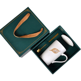 Company Cooperate Gift Items Set Promotional Gifts Drinkware Ceramic Coffee Mug Cup With Spoon for Business Clients with Logo