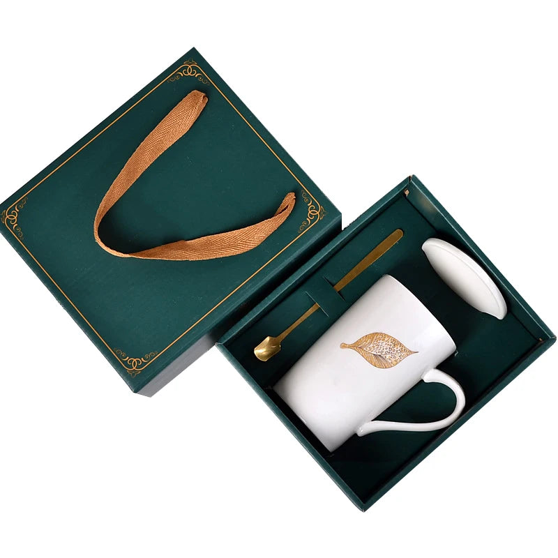 Company Cooperate Gift Items Set Promotional Gifts Drinkware Ceramic Coffee Mug Cup With Spoon for Business Clients with Logo