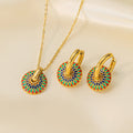 Stainless Titanium Steel Necklace Sets  Gold Painted Daisy Compass  Fashion Earrings Necklace Jewelry Set