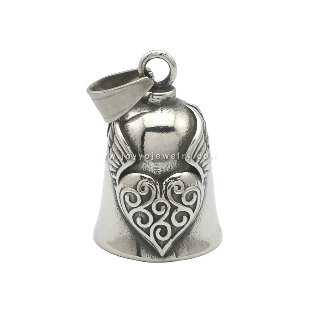 Biker Luck Motorcycle Bells Lady Custom Guardian Bell Heart Custom Bell Pendant Necklace