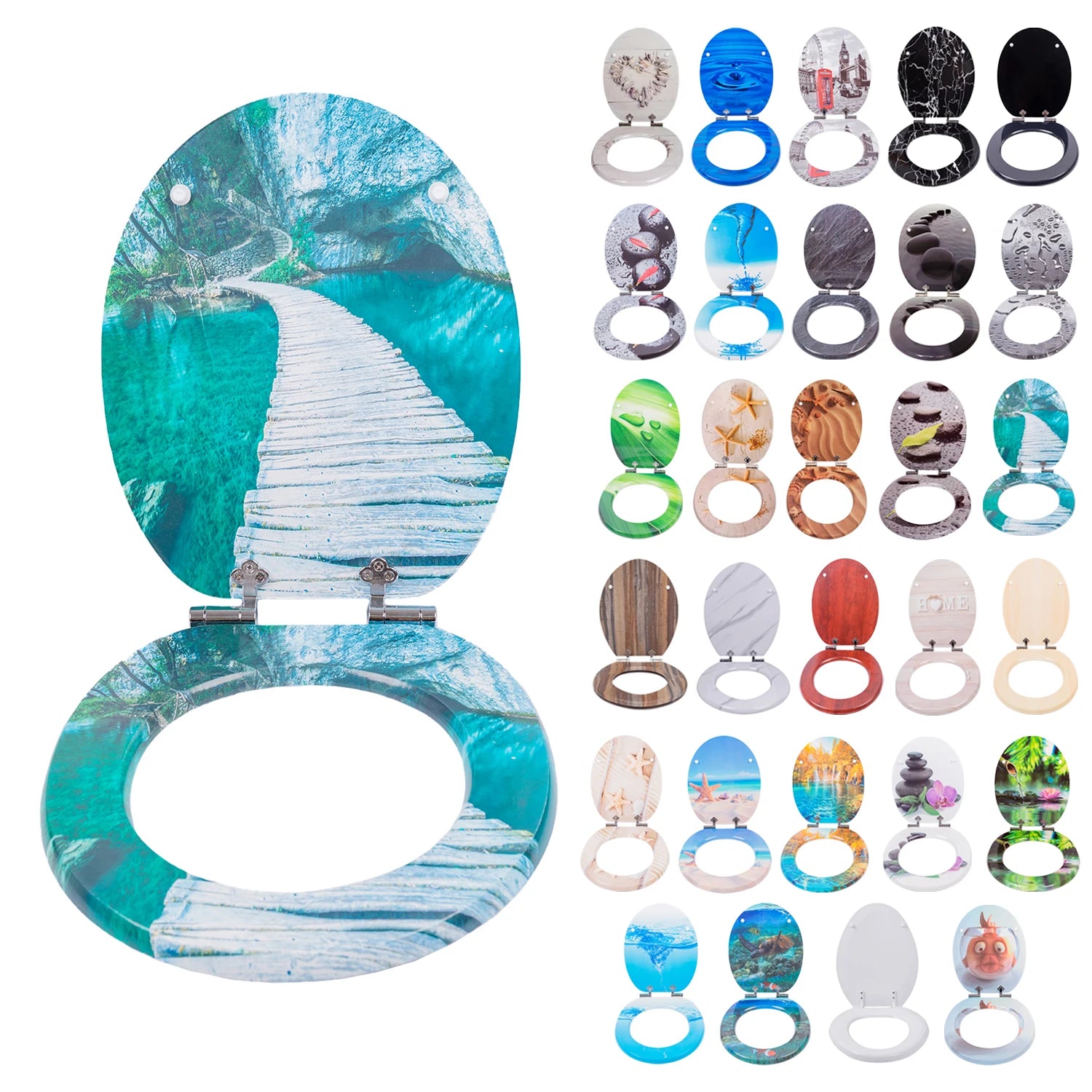 Bathroom & Kitchen MDF PVC Foil Wooden Effect Toilet Seat Cover for Stylish Home Decor