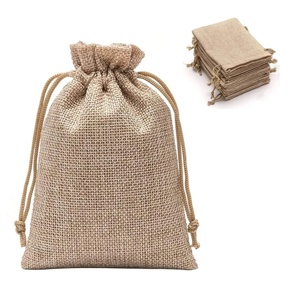 Custom Plain Organic Linen Pouch Small Reusable Drawstring Bags Jewelry Gift Pouches Customizable Logo Print