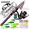NEWMAJOR 1.8m-2.1m Spinning Telescopic Carbon Fishing Rod Reel Combo Kit Freshwater Saltwater Use Line Lures Hooks Carry Bag