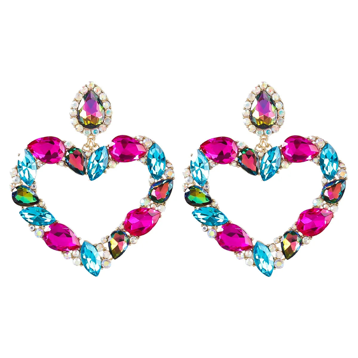 JLE15526 Fashion Heart Crystal Earrings Women Exaggerated Stud Earrings Jewelry