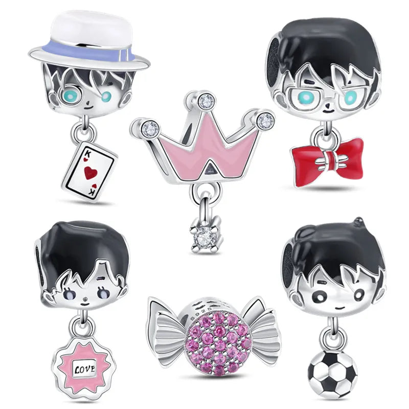 Cute Charm Fashion 925 Sterling Silver Cute Boy and Girl love Couple Charms Pendant for DIY Bracelet Making DIY Charms Bead