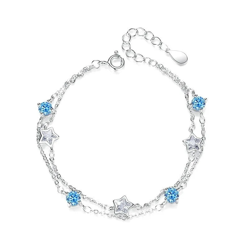 BASQUESUN Factory Wholesale Custom Double Layer Copper Inlaid with Blue Zircon Star Summer Fresh Sweet and Fashionable Bracelet