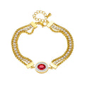 Novelty Stainless Steel 18k Gold Plated Red Gemstone Bracelet Handmade Layered Rounded Chains Cz Tennis Bracelets