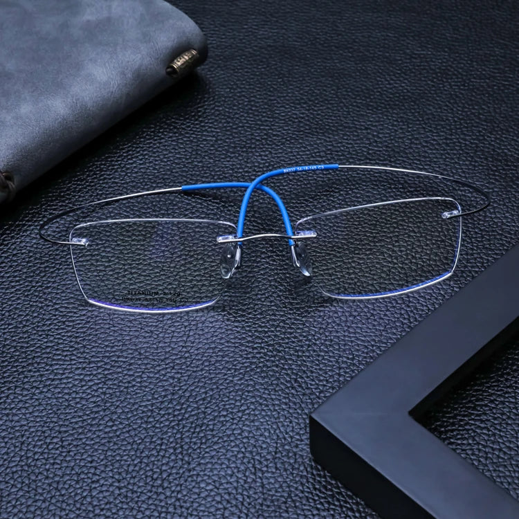DOISYER BK0012 Ultra Light Square Print Classic Unisex Rimless Pure Titanium Optical Eyeglasses Frame Reading Glasses All Face