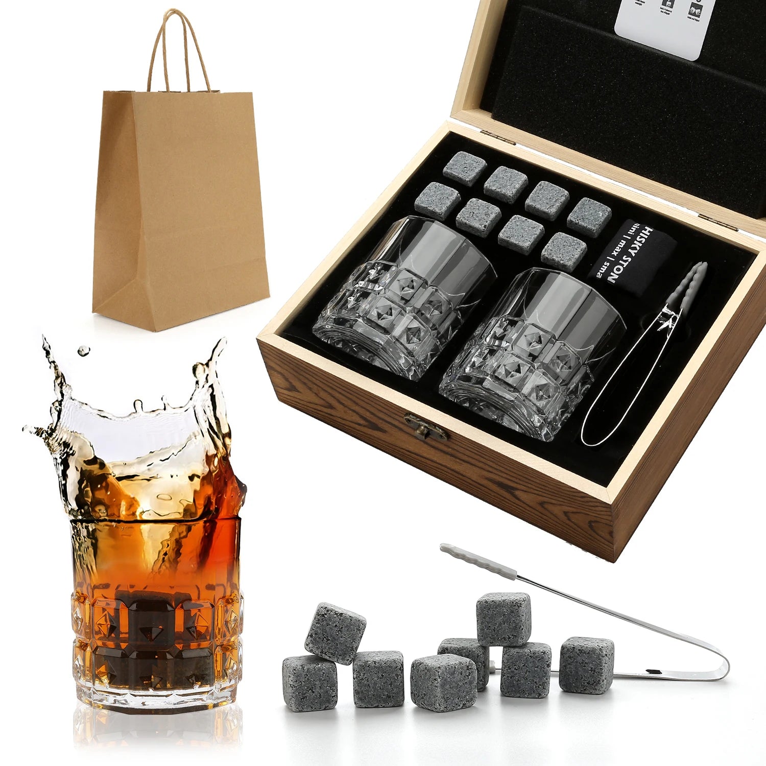 For Hot Selling Reusable Granite Whiskey Stones and Glasses Gift Set Eco-Friendly Bar Accessories