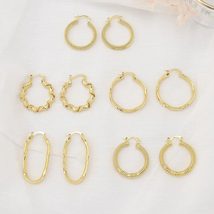 EM1329 18k Gold Plated Twisted Brass Hoop Earrings Bolo Circle Earrings Gold Statement Hoops for Women