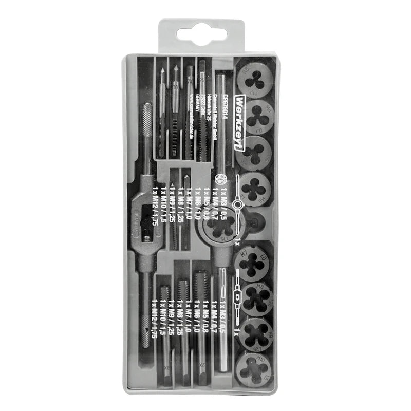 20pcs Hand Tap and  Round Die Set M3~M12 Tool Set Alloy Steel Carbon Steel  Diy Tool Kit  With Plastic Box