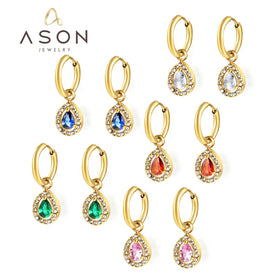 Ason Stainless Steel Hypoallergenic Diamond 18k Gold Plated Jewelry Fashion Jewelry Earrings Women Tear Drop Hoop Earrings
