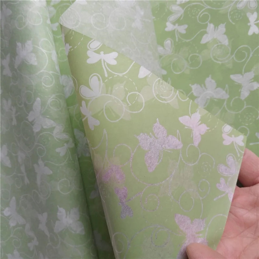Green Butterfly Design DIY Silk Paper for Soap and Gift Wrapping Sustainable Tissue Craft Paper Boarded Gift Wrap