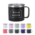 Wholesale 14oz Custom Insulated Powder Coated Stainless Steel Camper Camping Tumbler Travel Coffee Mug with Handle Lid
