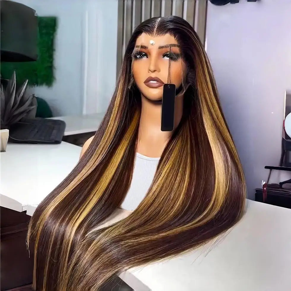 Raw Vietnamese Human Hair Lace Front Wigs-Glueless Transparent for Lace 250% Density Long Length Highlight Color Straight