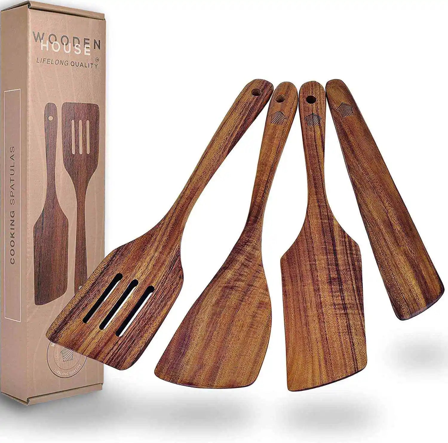2023 Hot Sale Good Price 4pc Acacia Teak Wood Utensils Set Kitchen Accessories and Cooking Tools