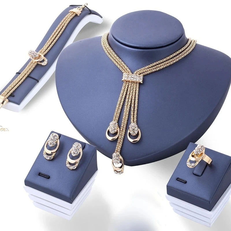 2021 Hot Sale Luxury Statement Wedding Jewelry Set Bridal  Fashion African Gold Plating Stainless Steel Women Jewelry Set