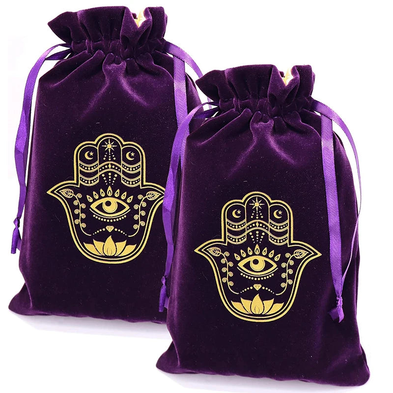 Custom Logo Fatima Evil Eye Velvet Drawstring Tarot Rune & Dice Bag With Satin Lining