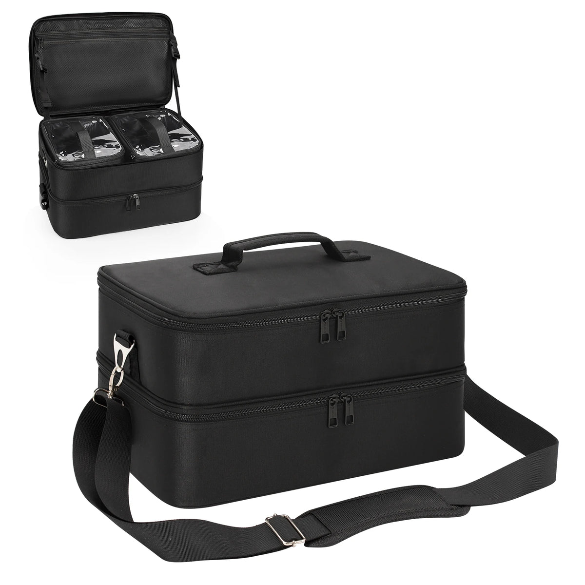 Relavel 2 Layers Large Cosmetic Travel Case Double Layer Large Makeup Bag Waterproof Makeup Artist Storage Box