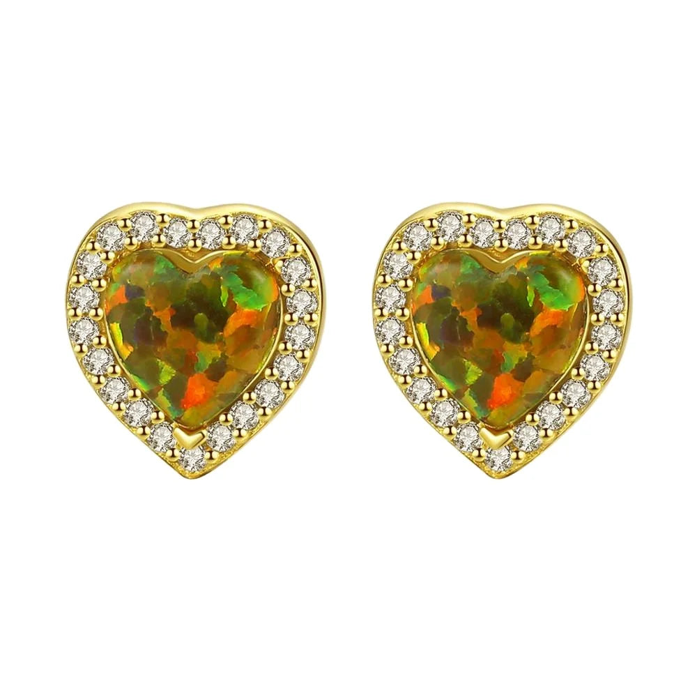 CZCITY Colorful Opal Earrings Women Delicate Geometric Sterling Silver 925 Jewelry Stud Earrings Heart Fine Ear Studs