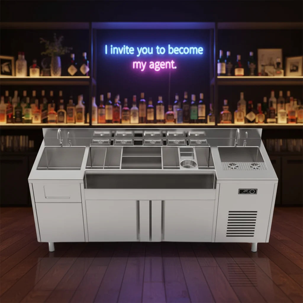 Hot Sale Custom Designed Commercial Mobile Cocktail Bartending Station Stainless Steel with Direct Cooling for Bartenders