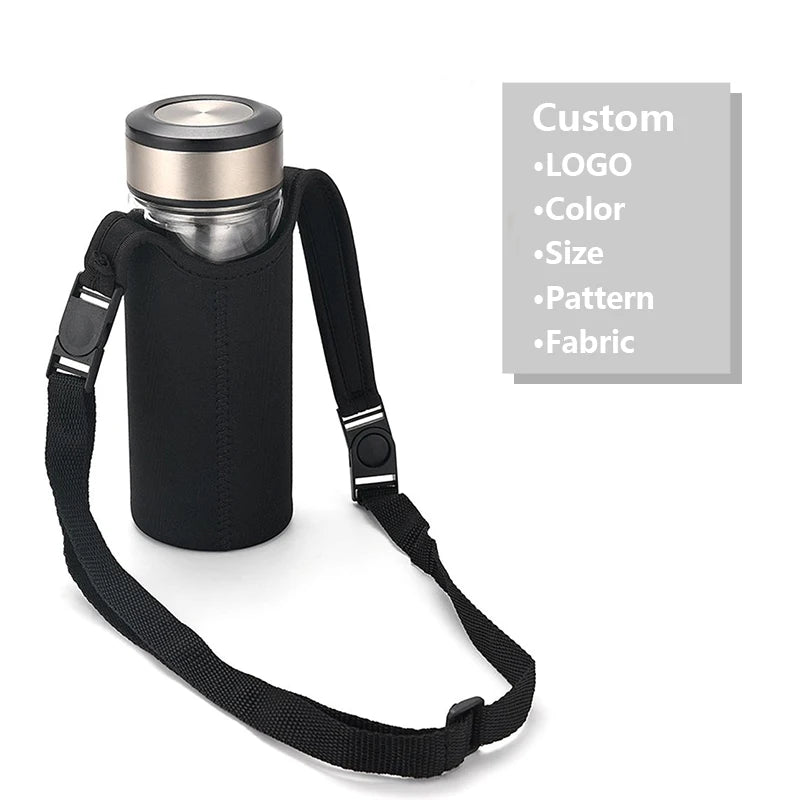 Custom Logo Neoprene Water Bottle Bag With Adjustable Shoulder Strap Outdoor Sports Carrier Bag Insulated Water Bottle Sleeve