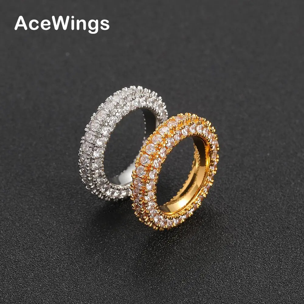 R049  6MM Brass Cubic Zircon Rings for Men and Women Iced Hip Hop Jewelry