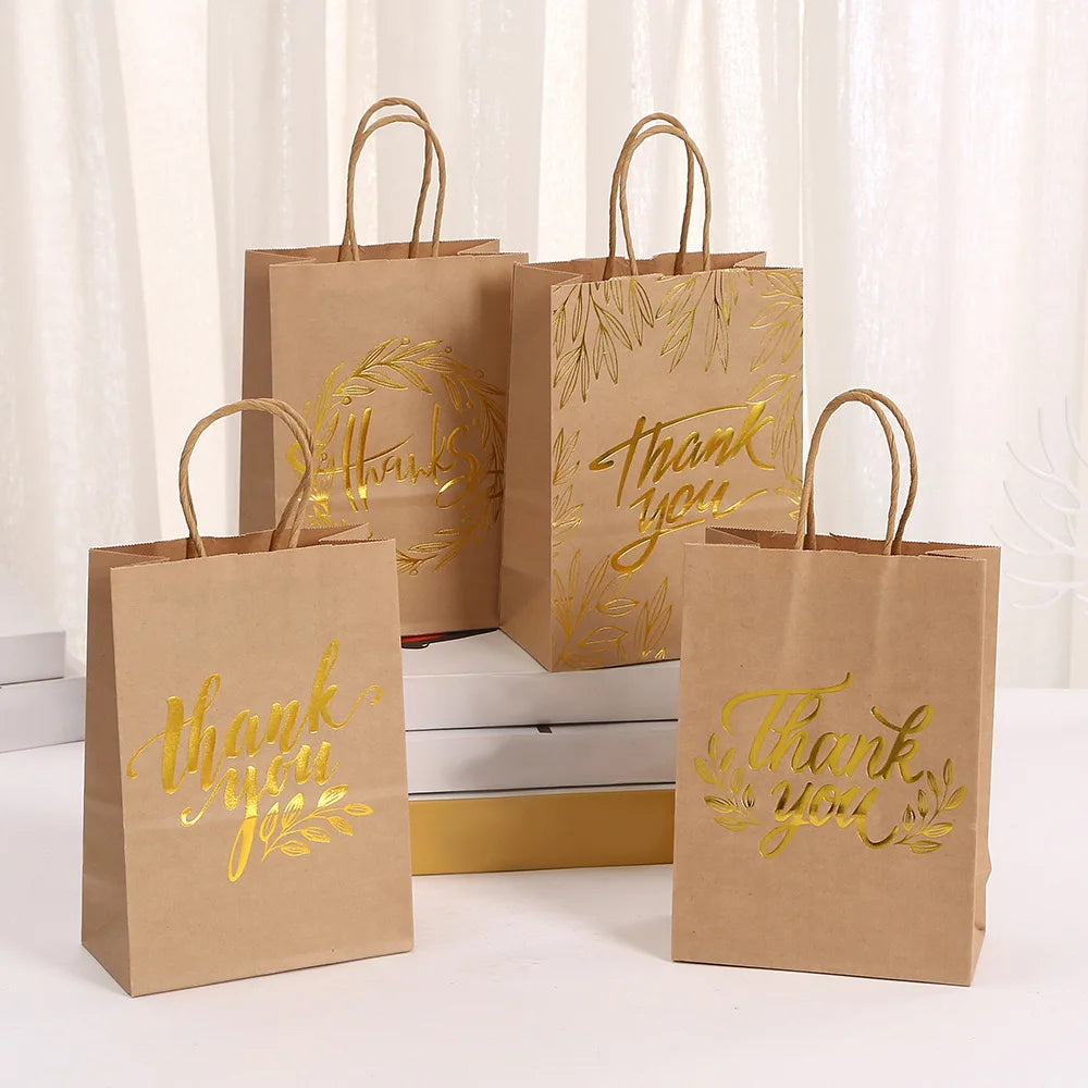 Brown Kraft Thank You With Handles Custom With Your Own Logo Recyclable Shopping Gift Paper Bags