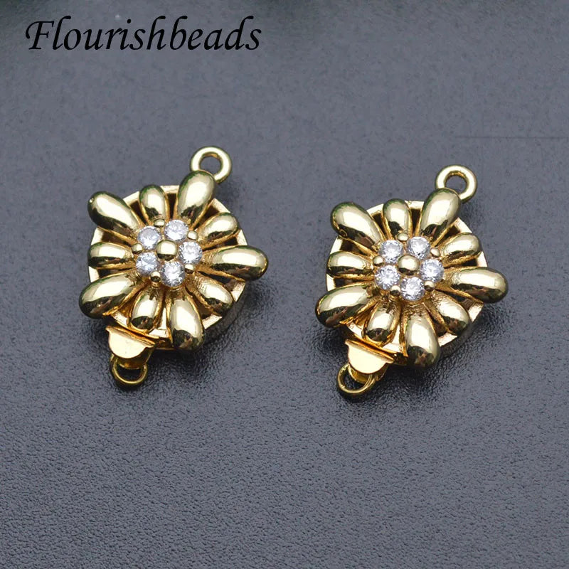 New Design Gold Plated  CZ Paved Flower Clasp for Bracelet Necklace Making