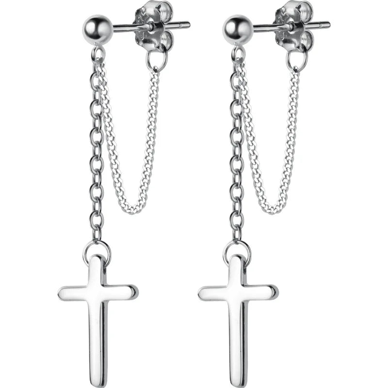 Statement Cross Shape Earings Trendy Crucifix Christian Ear Dangle Drop Earrings 925 Sterling Silver Fashion Jewelry for Women