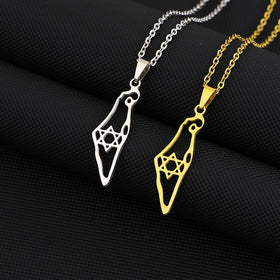 Latest Design Israel Map Pendant Necklace Stainless Steel Gold Plated Israel Map Necklace