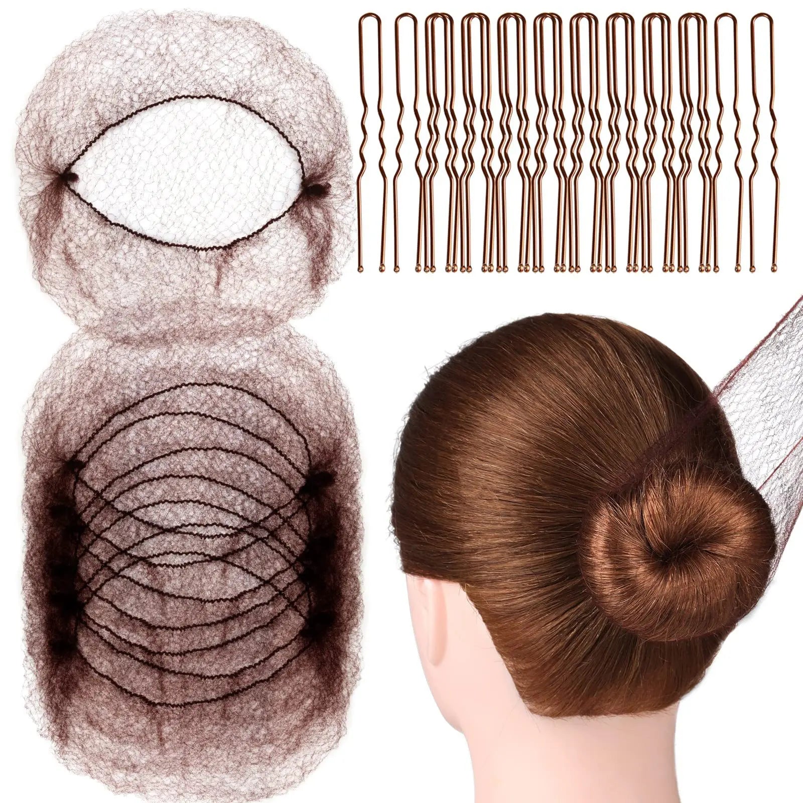 Professional Latin Dance Hair Net Set Ballet Hair Clips for Performance and Flight Attendants with Hidden Hairnet