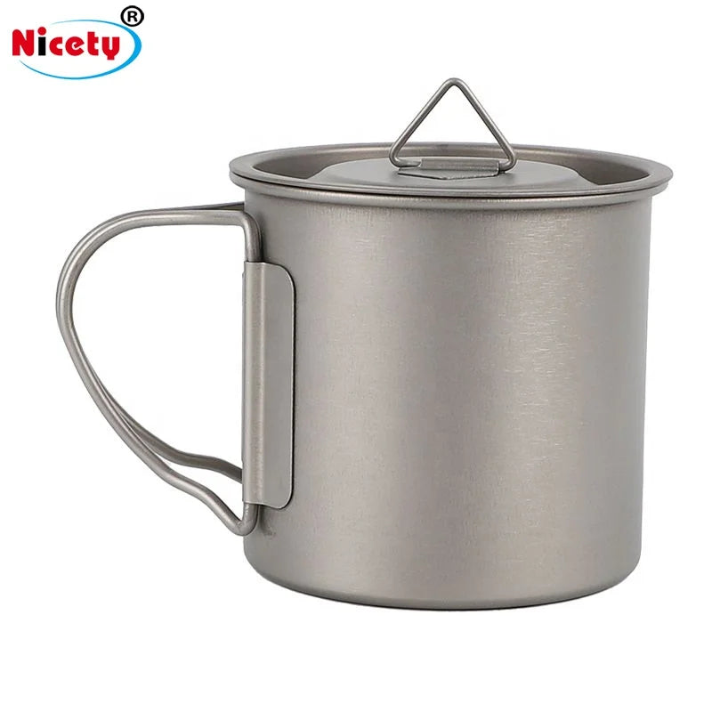 Food Grade Folding Handle Titanium Mug 400ML Camping Folding Cup with Lid  Portable Camping Water Cups for Picnic