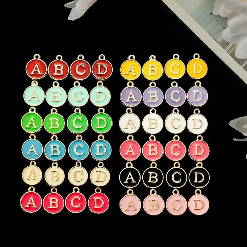 100pcs Jewelry Making Mixed Alloy Enamel Initial Double Side A-Z Alphabet Pendant Charms