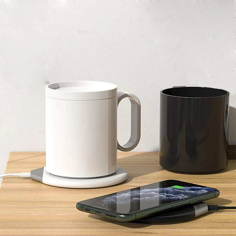 2024 Innovation Office Product Smart Electric Usb Coffee Mug Ceramic Cup Warmer With Wireless Charger for Desk