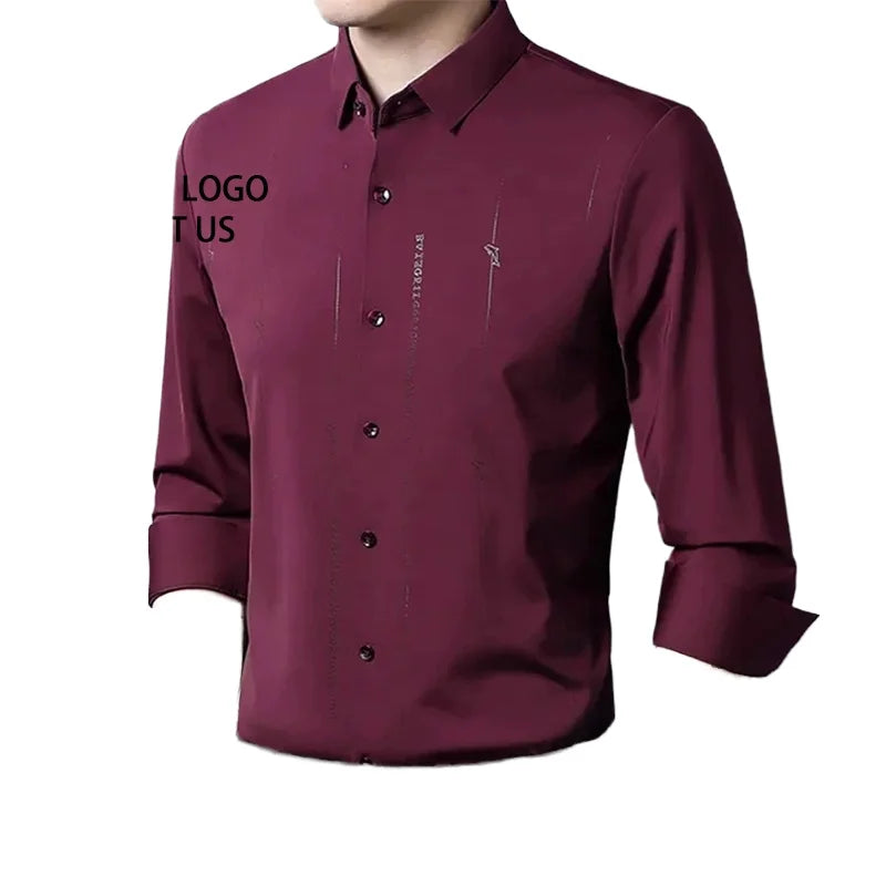 Autumn Fashion Men's Single Breasted Dobby Long-Sleeved Seamless Knitted Seagull Printing Casual Non-Ironing Shirts