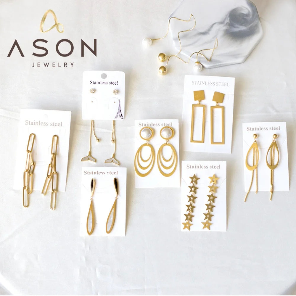 Ason 2023 Hot Sale Luxury 14k Gold Plated Fashion Cheap Stainless Steel Drop Earrings for Valentine's Day Gift