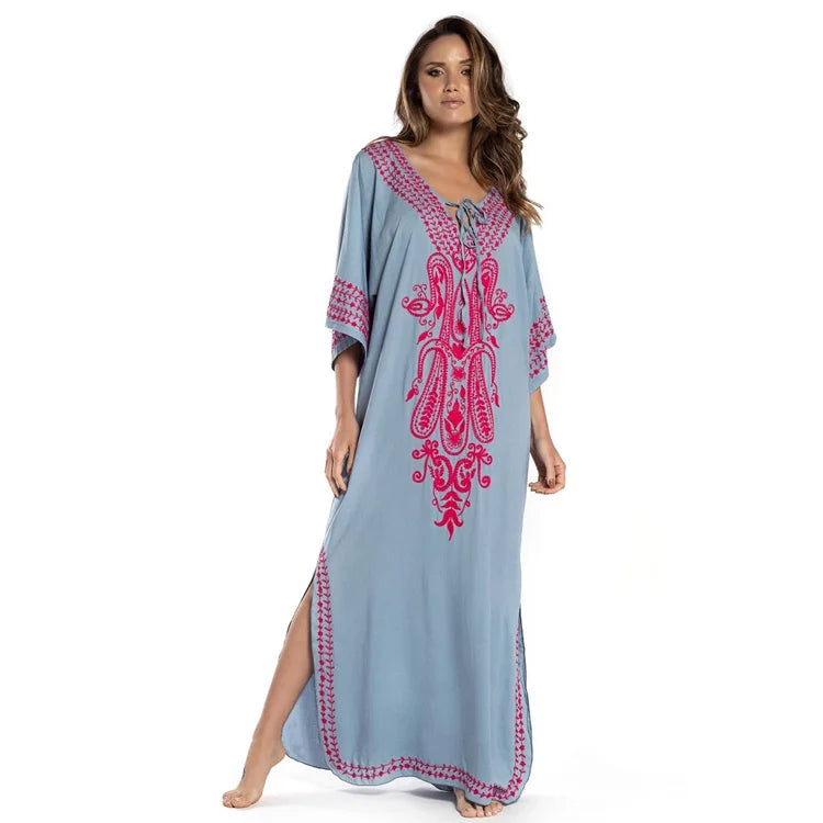 New Beach Cover Ups Rayon Embroidered Robe Casual Dresses Bikini Cover Ups