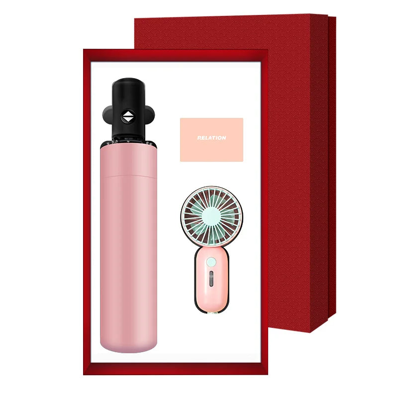 2-in-1 Premium Summer Gift Box Fan Umbrella Creative Business Gift Set for Graduation Promotional Item