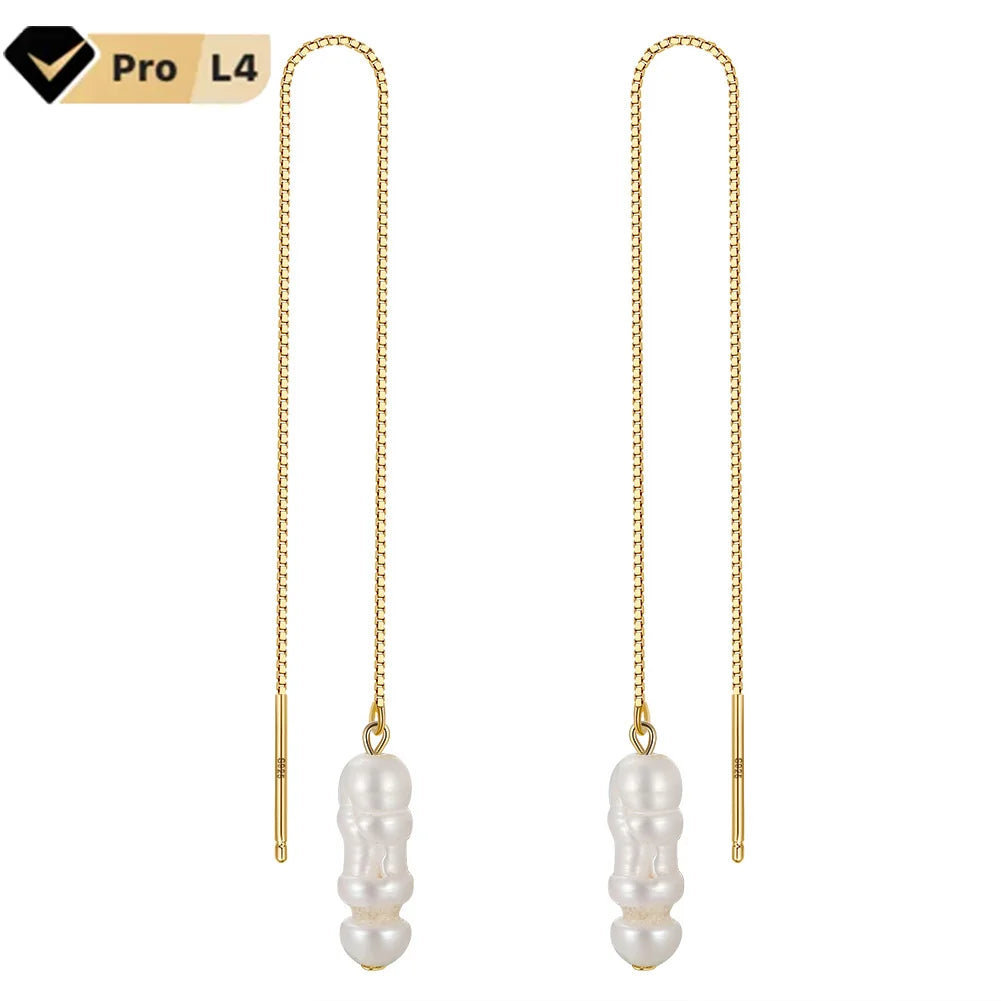 RINNTIN GPE07 Handmade 925 Sterling Silver Natural Freshwater Pearl Long Toothpick Shape Irregular Baroque Pearl Dangle Earrings