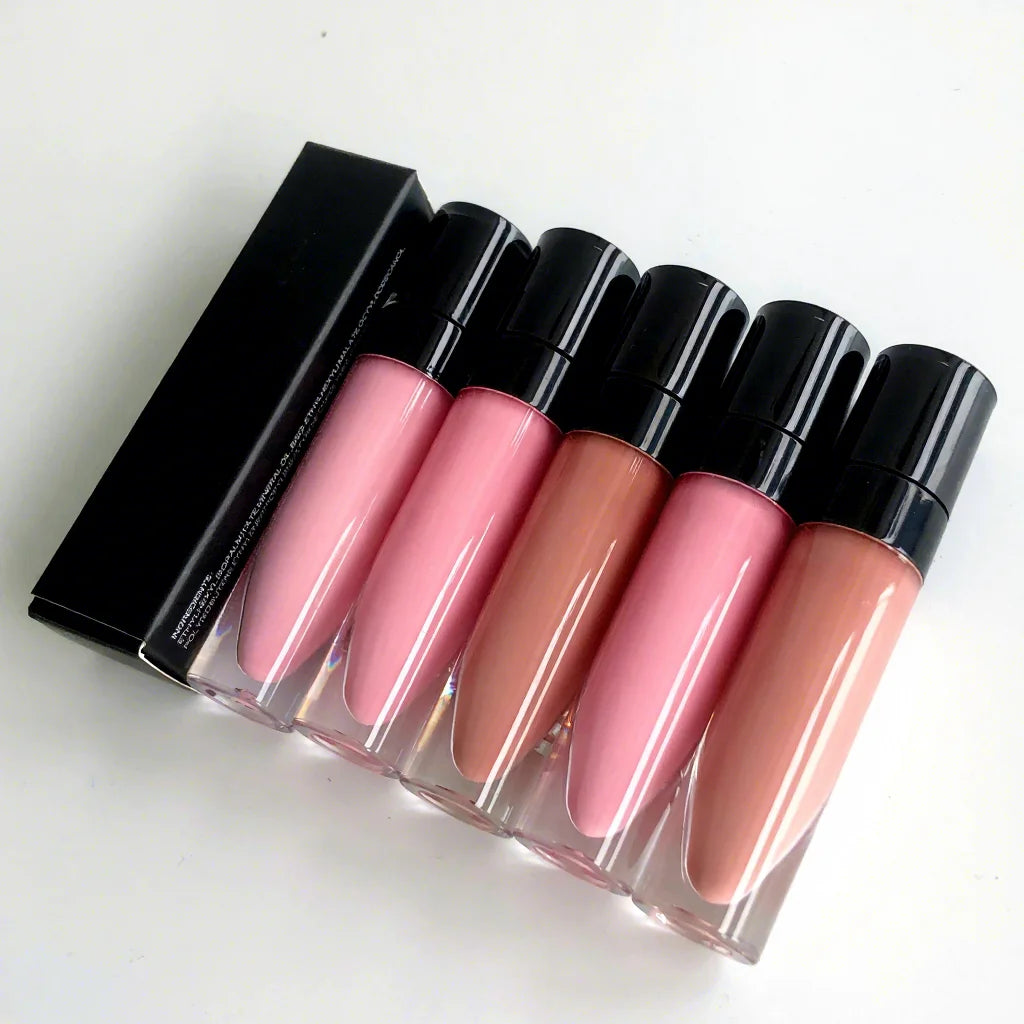Custom Logo Liquid Herbal & Mineral Sunscreen Waterproof Lip Gloss-round Black Tube Shiny Long-lasting Vegan Pink Nude