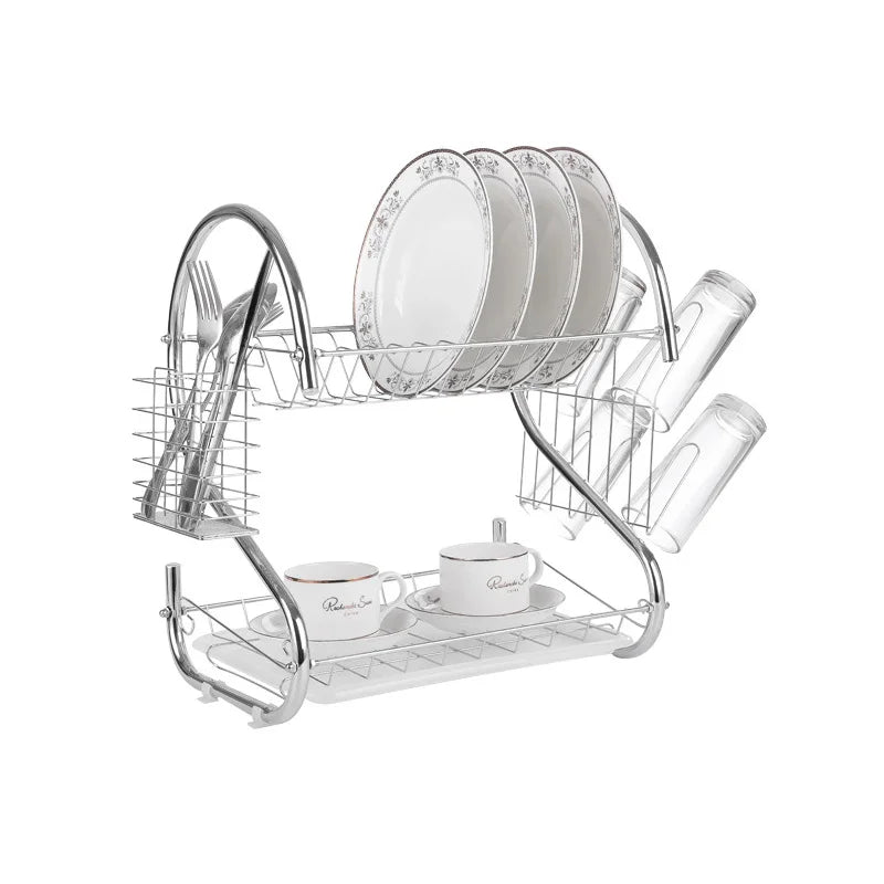 Factory Custom Modern Classic Metal and Iron Art Double-layer Large-capacity Multifunction Tableware Dish Rack