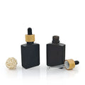 Empty Bamboo Dropper Cap Bottle Rectangle 30ml Square Black Clear Glass Essential Oil Bottle