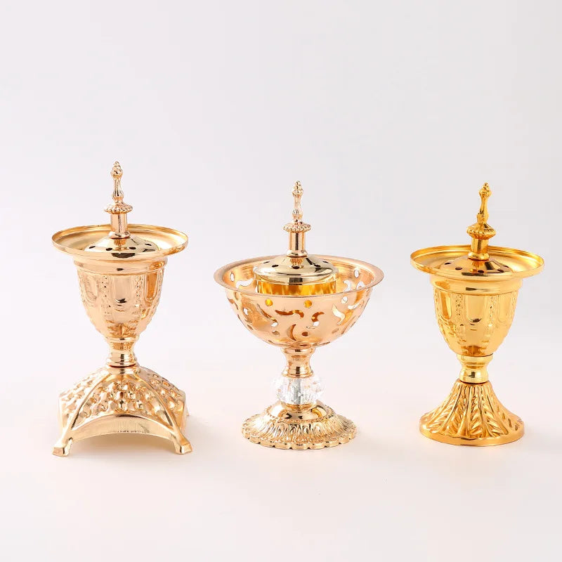Household Essential Arabic Ceramic and Iron Essential Oil and Incense Decor Craft Gold Silver Plated