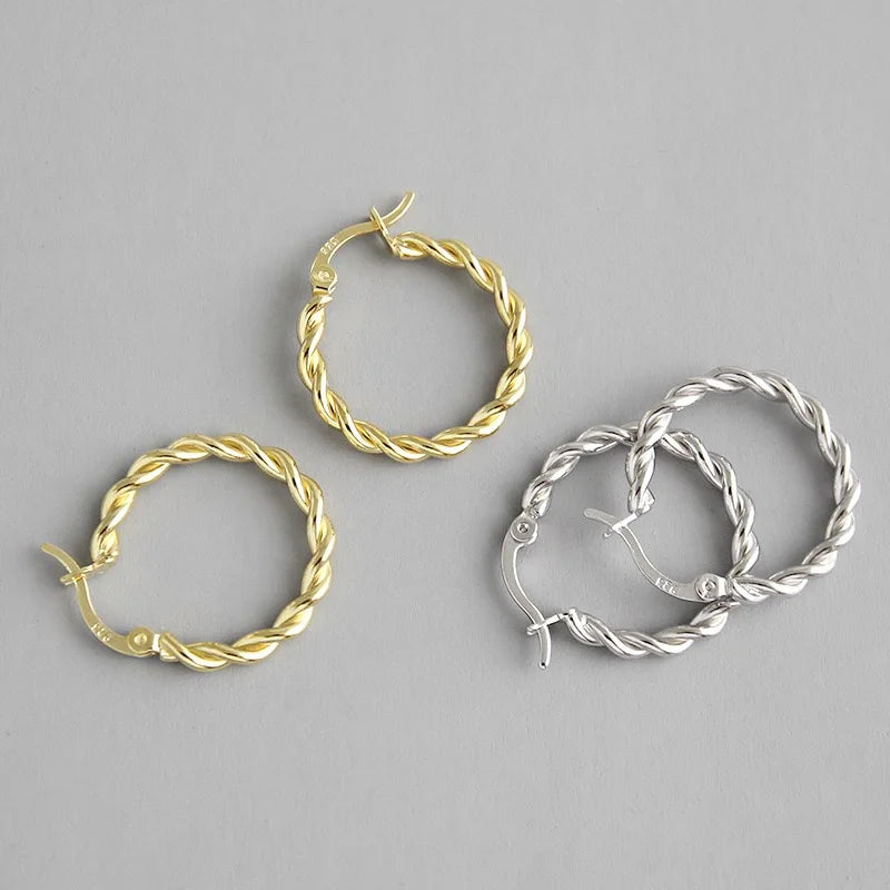 2024 Fine Jewelry 925 Sterling Silver Big Earrings Mobius Twist Heavy Gold Hoop Earrings for Women with 18k Gold Plated