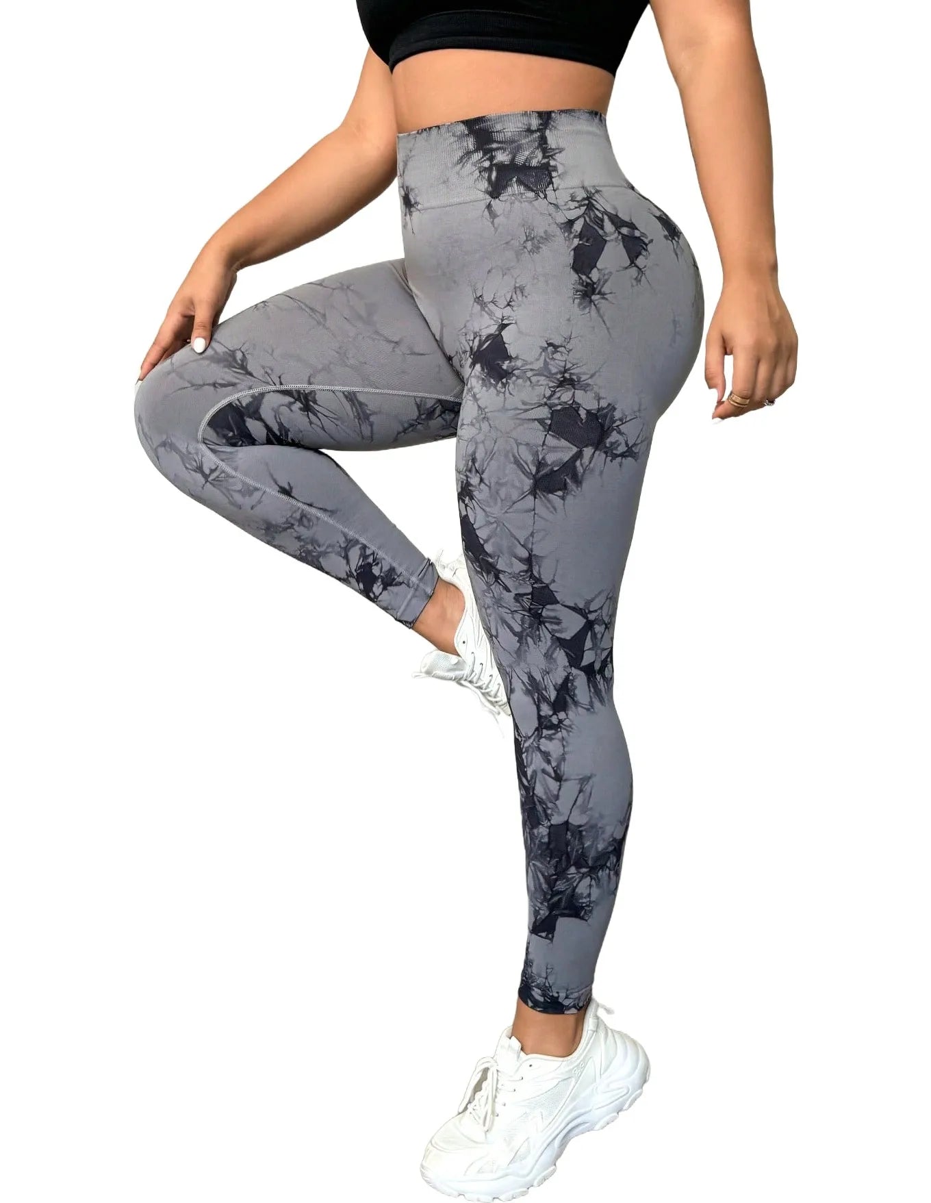2026 New Apparel Yoga Cross Waist Blue Tie Dye Fitness Yoga Pants for Women Knitted Skinny Cross Over Sport Leggings Black
