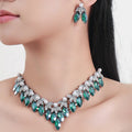 Elegant Premium Horse Eye Gemstone Necklace Earrings Set V-Neck Exaggerated Alloy Rhinestone Jewelry for Weddings Parties Gifts