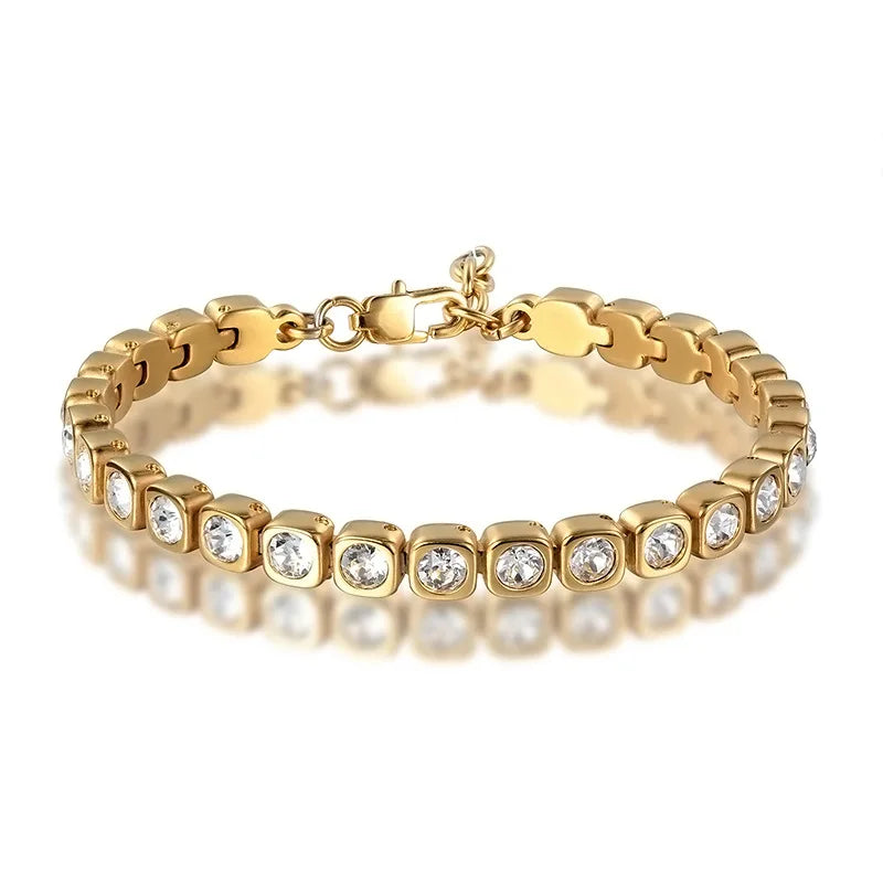 Non Tarnish Gold Plated Stainless Steel square Zircon Bracelets